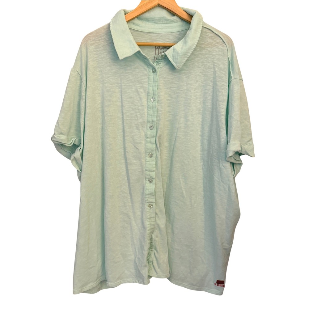 Peace Love World Button Up Top Womens 5X Mint Green Excellent Slub Knit Jersey